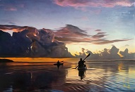 larger image of the work, Sunset Kayaking on Lake Gilbert